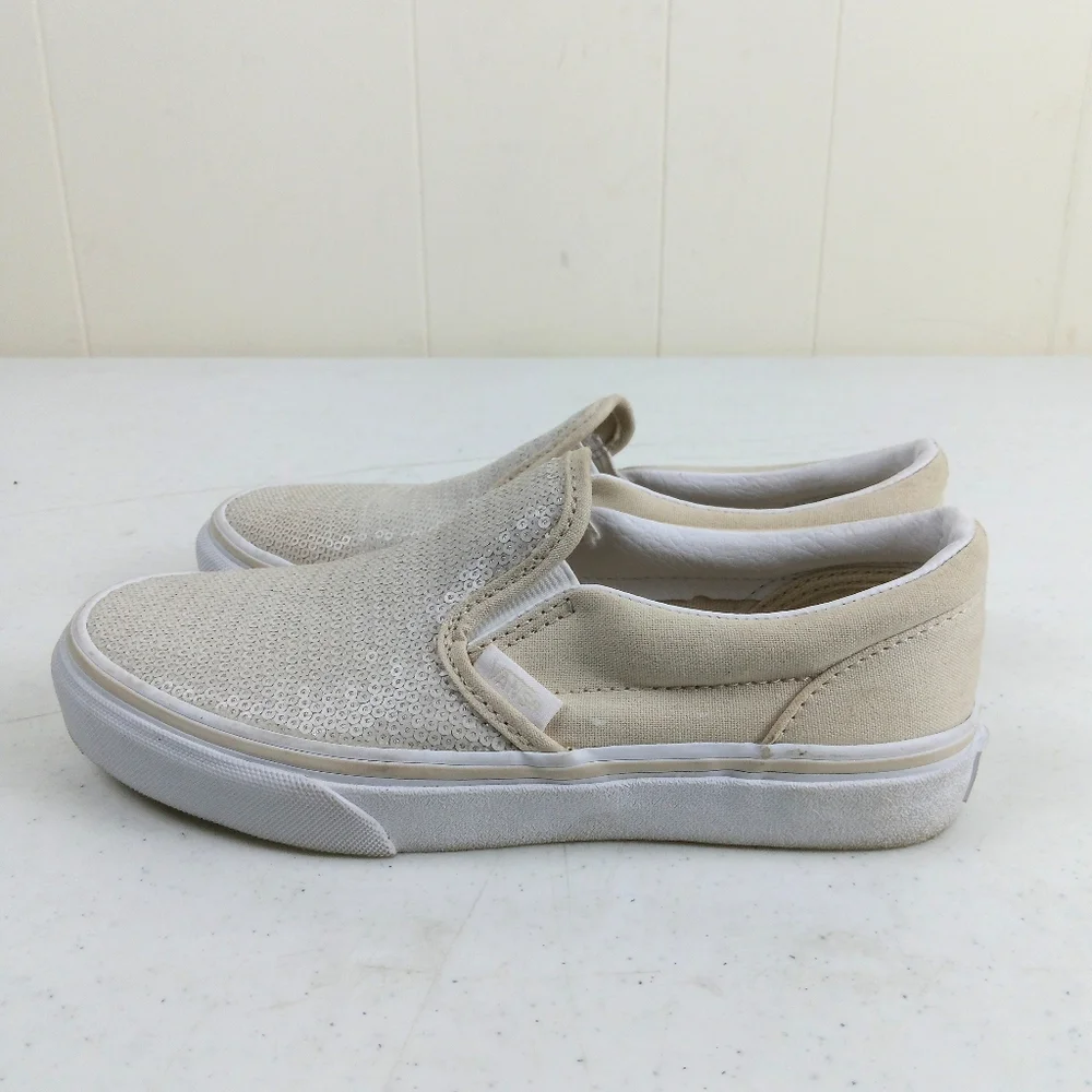 Vans Kids Off The Wall Slip On Sneakers Size 2.5 Glitter Sequin Cream Shoes